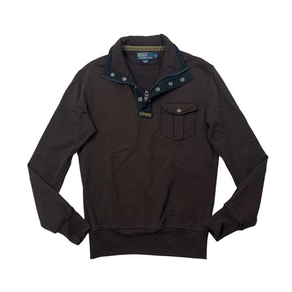 Polo by Ralph Lauren Other - Polo Ralph Lauren Sweater Mens S Small Espresso Brown Cotton 1/4 Zip Snap Button